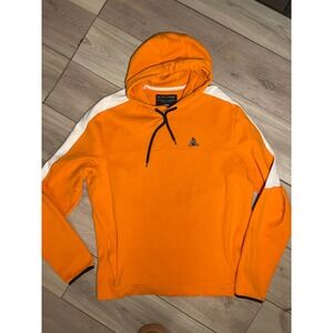 Le Coq Sportif Tech Hoodie Mens Orange White Stripe Athletic Pullover Sweatshirt
